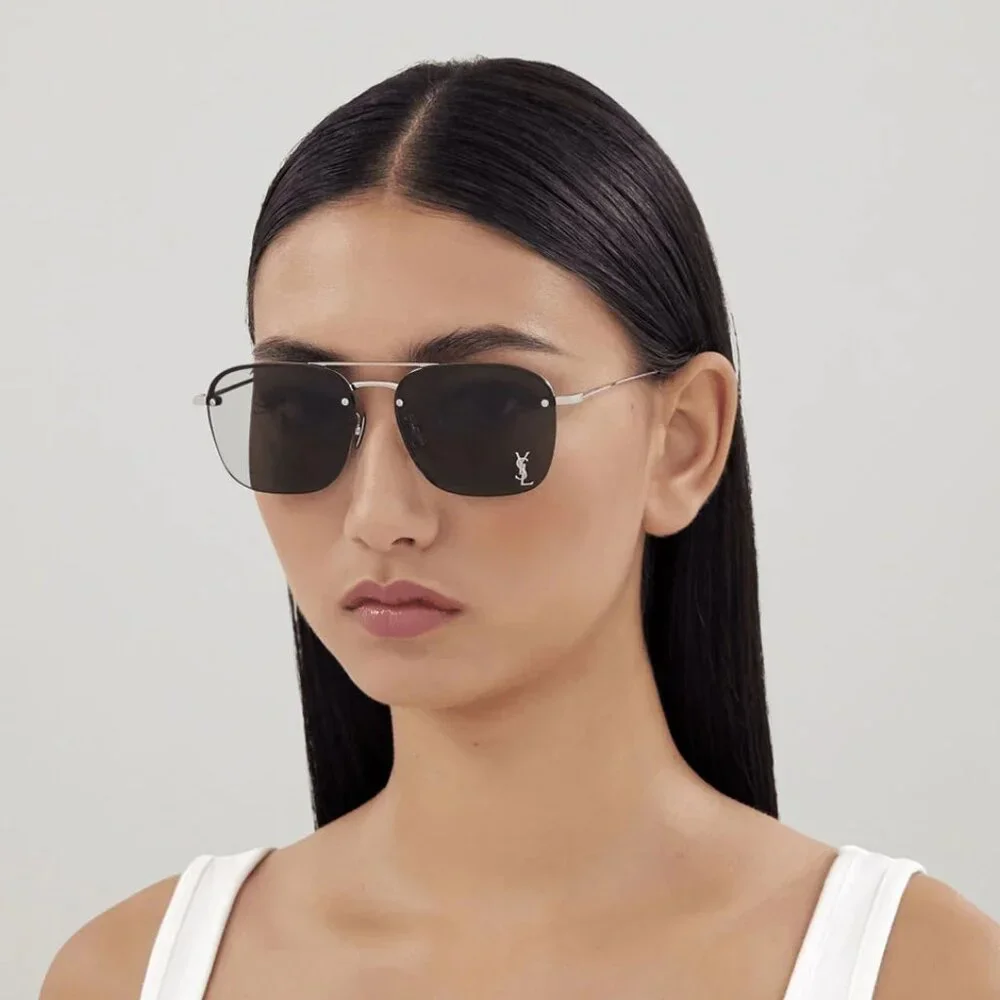 Saint Laurent Men Sunglasses Silver Grey Pilot SL309M 002 NEW AUTHENTIC